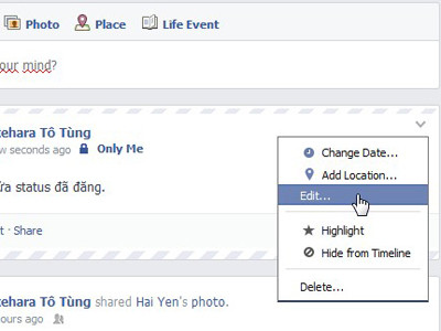 Đã có thể sửa status đã đăng trên Facebook