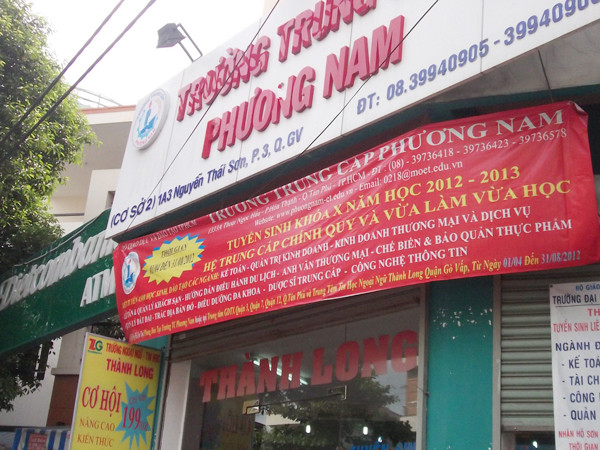 Cơ sở 2 trường Trung cấp Phương Nam, nơi nhận hồ sơ tuyển sinh và dạy học chương trình liên kết đào tạo liên thông do trường ĐH Thái Bình Dương cấp bằng Ảnh: Q.P