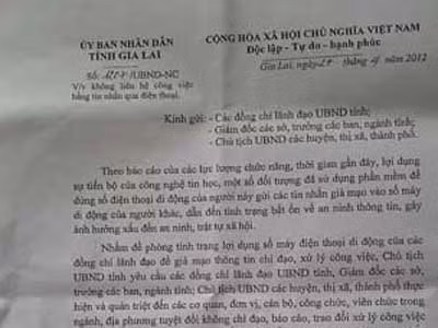Gia Lai: Cấm dùng tin nhắn để chỉ đạo