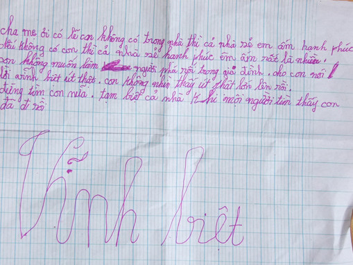 Một học sinh lớp 5 tự tử, để lại thư tuyệt mệnh?