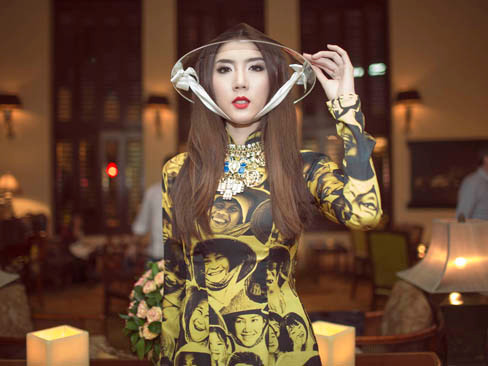 Ngọc Quyên nổi bật với áo dài in họa tiết 'độc'