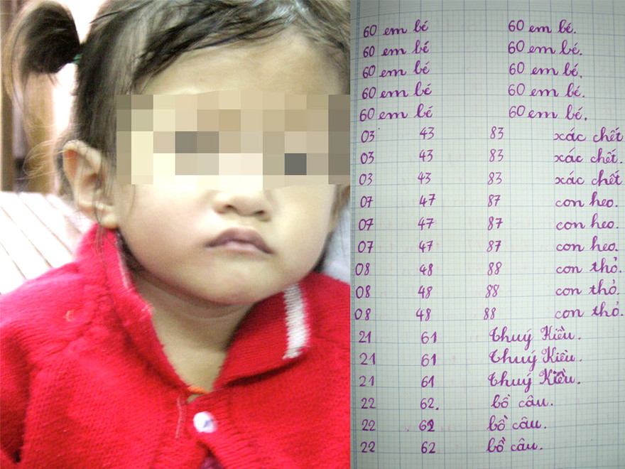 Bảo mẫu dạy trẻ viết chữ đẹp bằng cách ghi đề