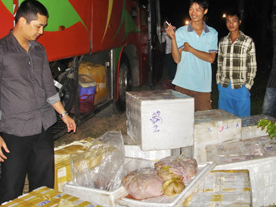 Phát hiện xe khách chở 2 tấn nội tạng động vật bốc mùi