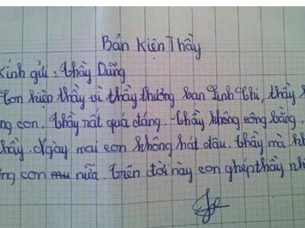 'Đơn kiện thầy' ngộ nghĩnh của HS 11 tuổi