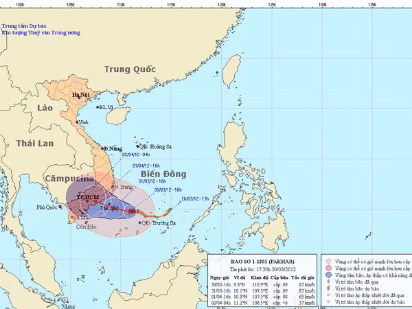 Bão có thể đổ bộ từ Ninh Thuận đến Bà Rịa-Vũng Tàu