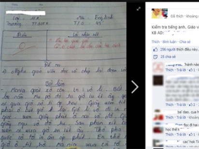 Bài kiểm tra tiếng Anh 0 điểm và lời phê ‘bá đạo’