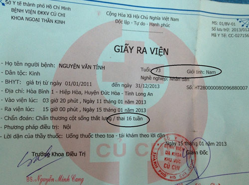 Ông già 73 tuổi ...thai 16 tuần