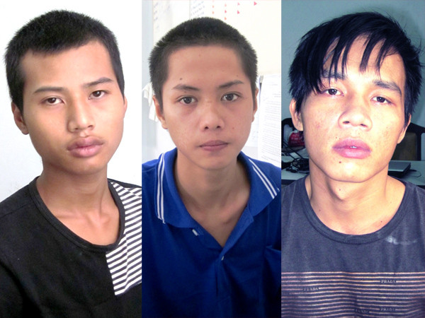 Ba trong bốn đối tượng tại CQĐT: Phạm Văn Thắng, Hà Văn Lưu, Lê Tuấn Anh (từ trái sang phải)