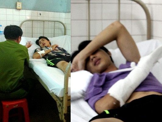 Anh Thép được điều trị tại bệnh viện và được cán bộ công an lấy lời khai ngay sau khi sự việc xảy ra