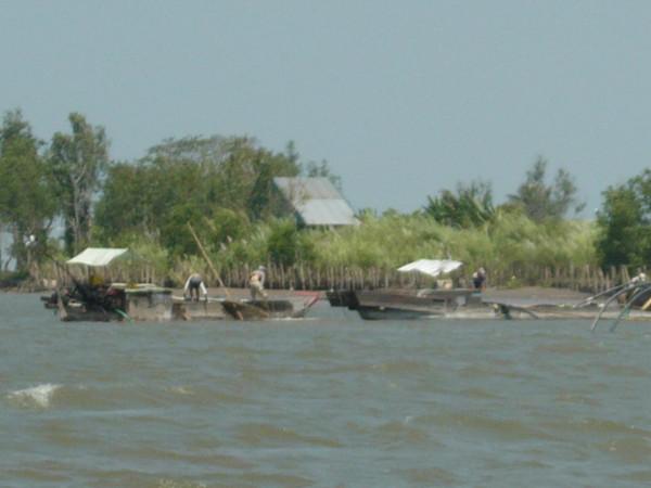 Khai thác trộm cát trên sông Hậu