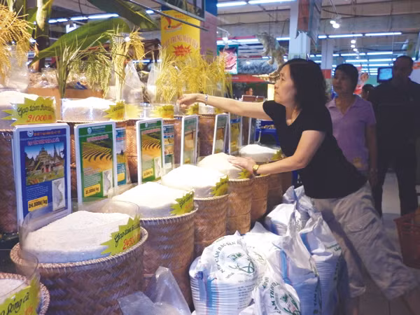 Gạo Thái Lan nhập khẩu tại siêu thị vẫn được nhiều bà nội trợ lựa chọn. Ảnh: Phạm Anh