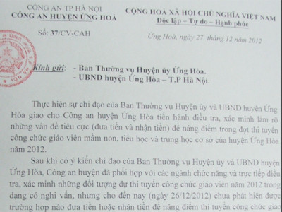 Chưa phát hiện đưa, nhận tiền vụ tiêu cực thi công chức