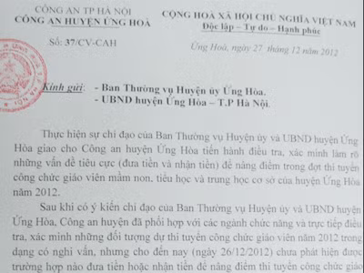 Chưa phát hiện đưa, nhận tiền vụ tiêu cực thi công chức