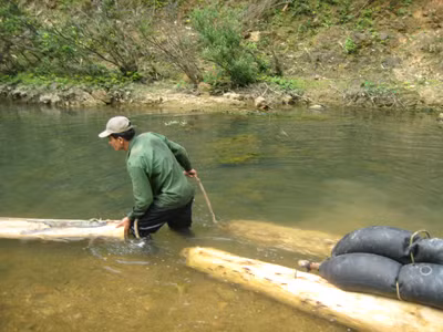 Chặn sông tích nước để chuyển gỗ lậu