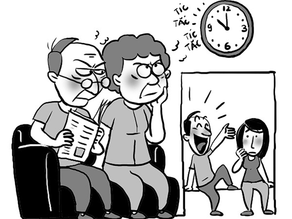 Bố mẹ em không hài lòng vì anh ấy thường về muộn