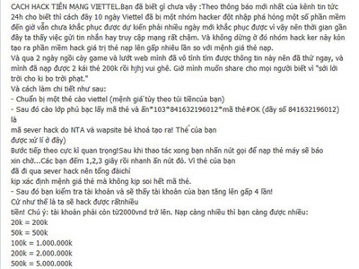 Lời giải nạp thẻ Viettel tài khoản nhân 10 lần