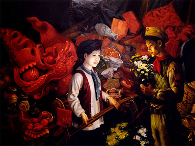 Trích tranh Hà Nội Chiến lũy và hoa của Nguyễn Doãn Sơn