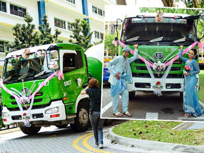 Rước dâu bằng đoàn xe trộn bê tông