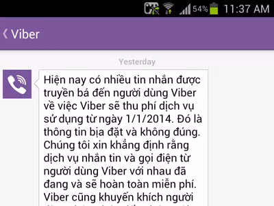 Viber phủ nhận tin đồn tính phí
