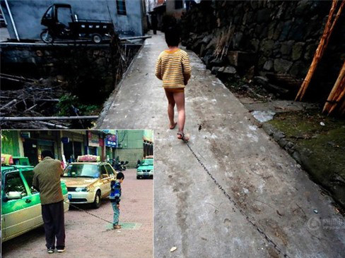 Xót xa cậu bé 11 tuổi bị xích chân