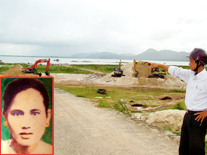 Khu vực lòng hồ - nơi Sáu thẹo hoành hành (ảnhlớn) và di ảnh chị Trần Thị Quây (ảnh nhỏ)