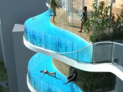 Độc đáo ý tưởng đặt bể bơi ở… ban công