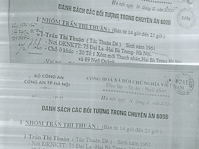 Bản danh sách 20 đối tượng có bút phê (trên) và không có bút phê (dưới)