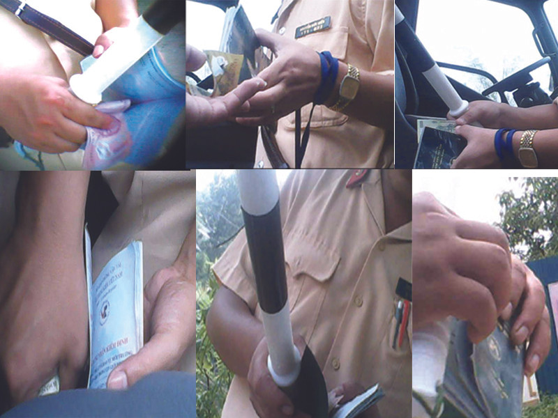 Cảnh đưa - nhận tiền tại một số chốt CSGT Thái Nguyên (ảnh trích từ clip)