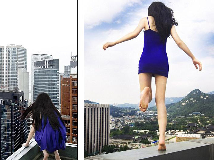 Cô gái thích chụp ảnh trên mép nóc nhà chọc trời