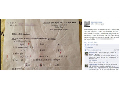 Bài kiểm tra Toán lớp 1 "dậy sóng" trên Facebook
