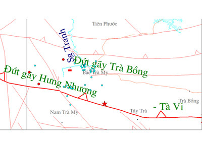 Tâm chấn của trận động đất xảy ra tối 3-9 nằm ngay gần công trình thủy điện sông Tranh 2 Ảnh: Viện Vật lý Địa cầu cung cấp
