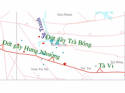 Tâm chấn của trận động đất xảy ra tối 3-9 nằm ngay gần công trình thủy điện sông Tranh 2 Ảnh: Viện Vật lý Địa cầu cung cấp