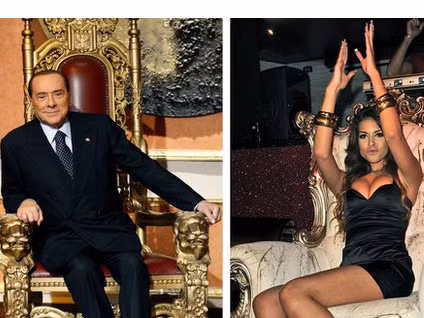 Cựu Thủ tướng Ý Silvio Berlusconi (trái) và vũ nữ thoát y Karima El Mahroug