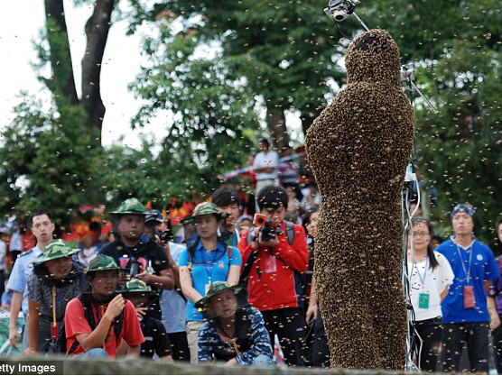 Người mang gần 30kg ong trên cơ thể