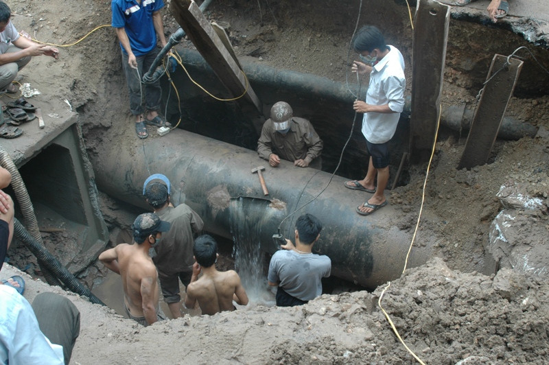 Khu vực xảy ra vụ vỡ đường ống nước