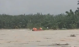 Cứu người dân mắc kẹt giữa dòng lũ dữ trên sông Trà Khúc