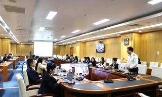 Quang cảnh hội nghị tại điểm cầu Cục Thuế.