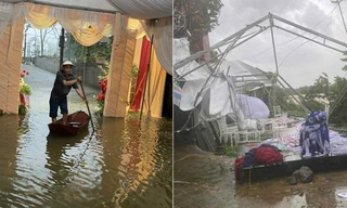 Rạp cưới tốc mái, chú rể Thanh Hóa cùng 30 người lội nước rước dâu giữa mưa bão