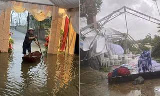 Rạp cưới tốc mái, chú rể Thanh Hóa cùng 30 người lội nước rước dâu giữa mưa bão