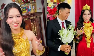 Cô dâu Đồng Tháp đội vương miện vàng, nhận gần 30 cây vàng trong đám cưới