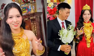 Cô dâu Đồng Tháp đội vương miện vàng, nhận gần 30 cây vàng trong đám cưới