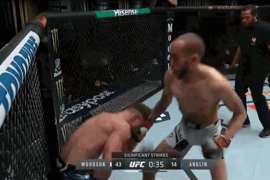 Sean Woodson ra đòn khiến Collin Anglin gục ngã.