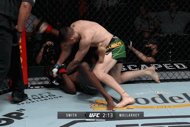 Jamie Mullarkey tung ra hàng loạt cú đấm bồi giành chiến thắng knock-out.