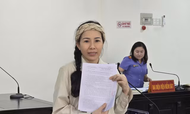 Bà Đinh Thị Lan tại phiên tòa sơ thẩm.