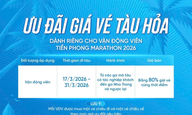 Vận động viên dự Tiền Phong Marathon 2026 được giảm giá vé tàu hỏa