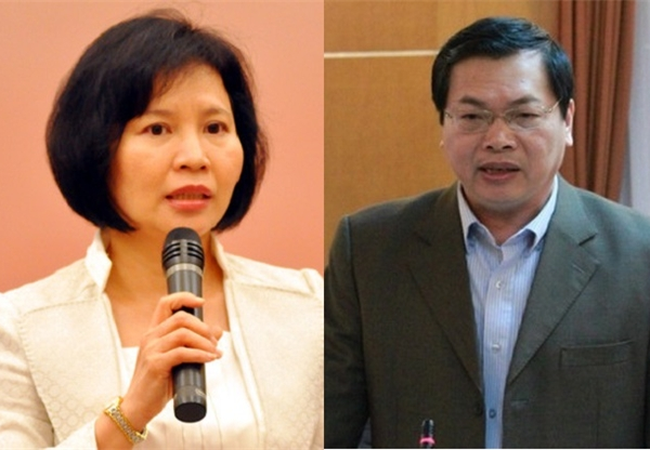 Thứ trưởng Hồ Thị Kim Thoa và ông Vũ Huy Hoàng. Ảnh IT 