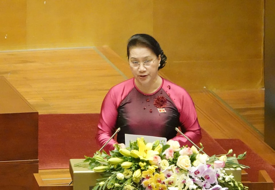 Chủ tịch Quốc hội phát biểu khai mạc kỳ họp thứ 8, Quốc hội khóa 14. Ảnh Như Ý