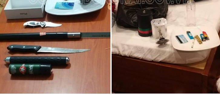 Bắt nhóm sử dụng ma túy phát hiện nhiều hung khí