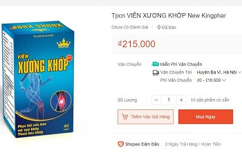 Quảng cáo thực phẩm bảo vệ sức khỏe viên xương khớp Kingphar New trên Shopee.