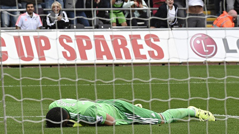 Nỗi thất vọng của thủ thành M.U ở trận thua Swansea.